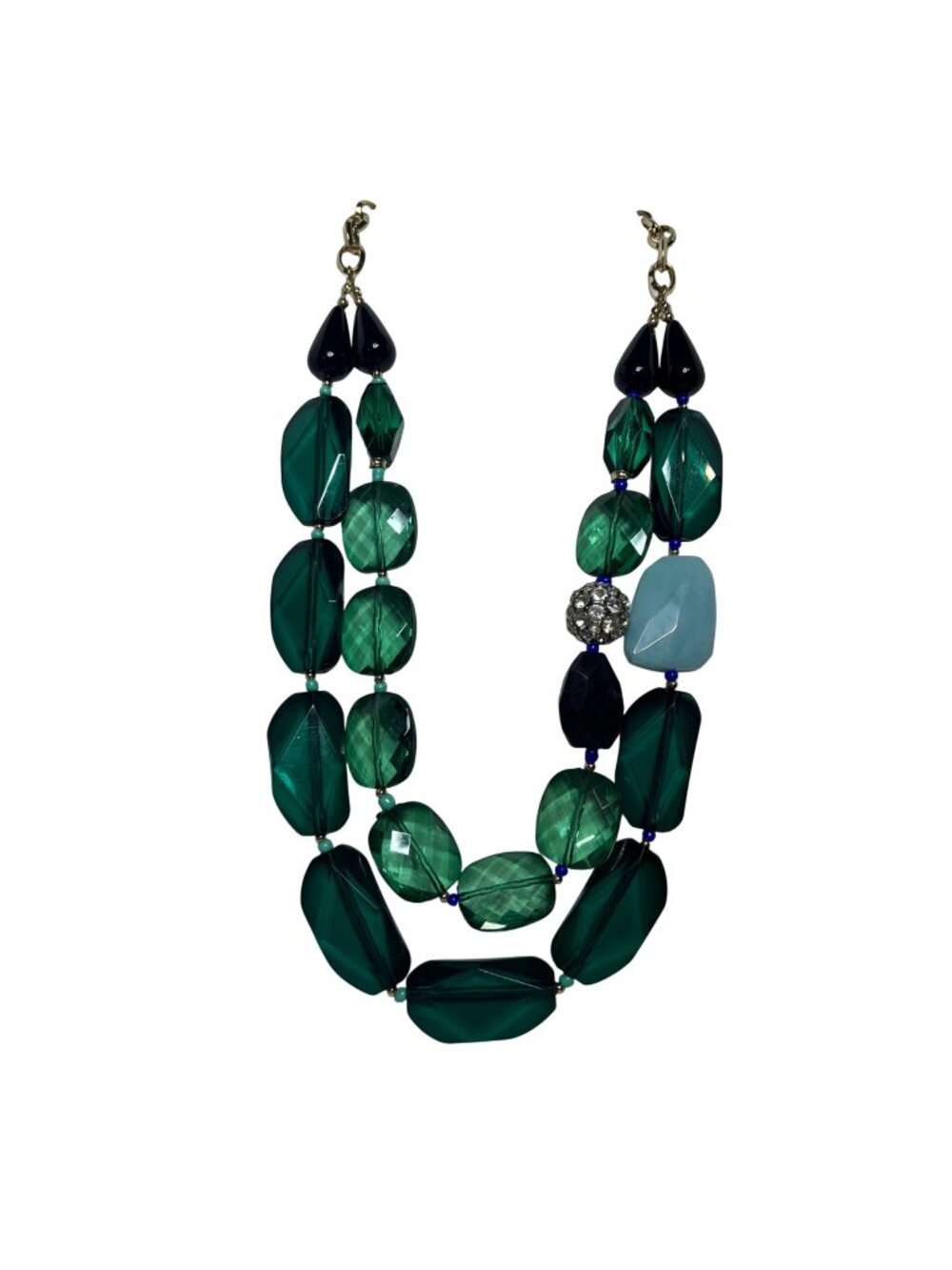 Stony Chunky Green Statement Necklace With Gold Tone Accents (6387)
